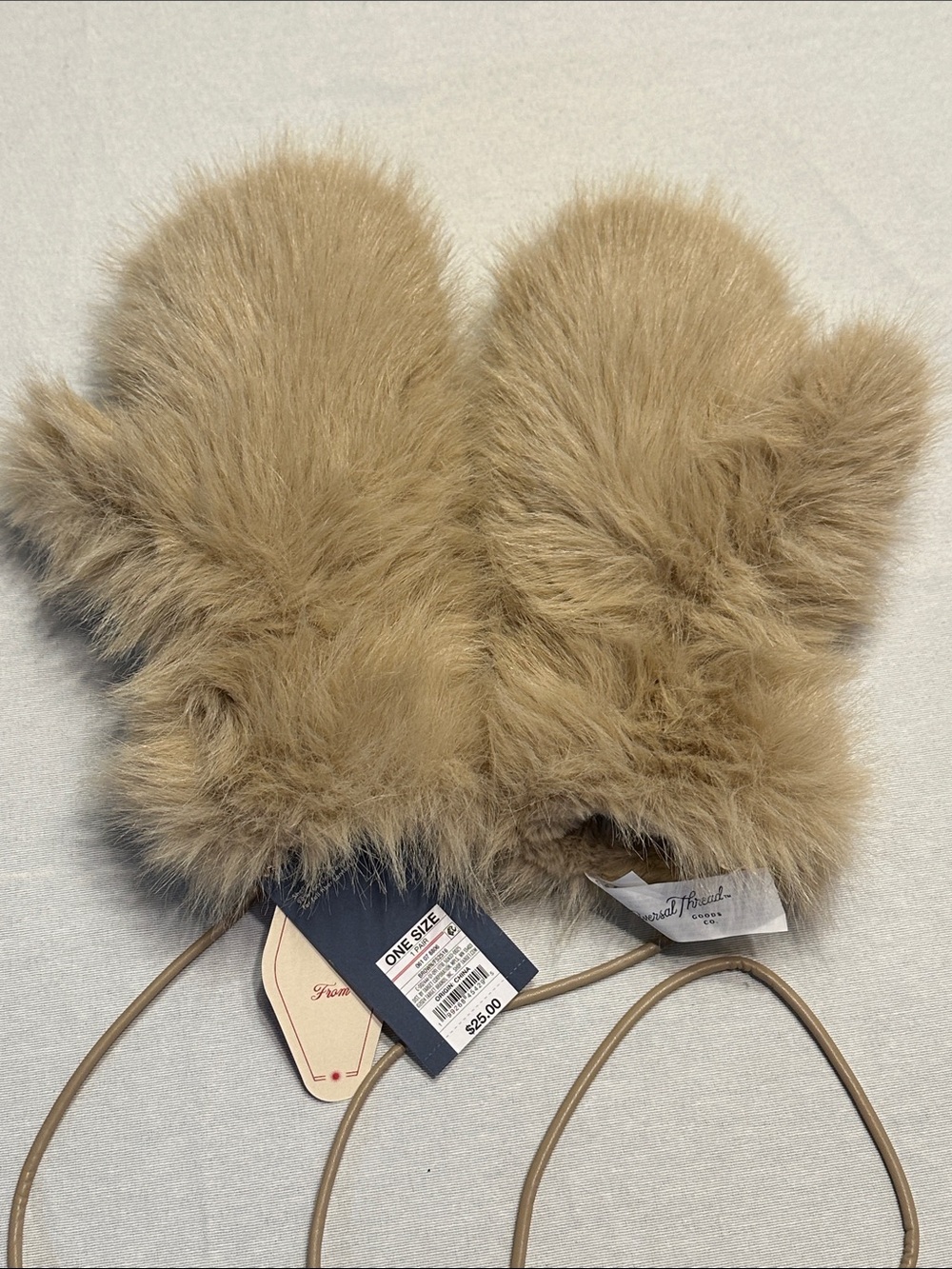 Universal Thread Faux Fur Mittens in Tan